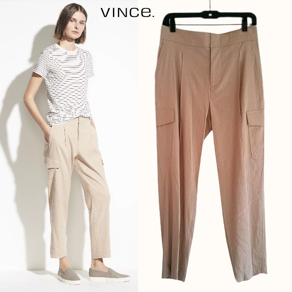 VINCE NEW Minimalist Preppy OAT Linen Cargo Cropped Slack Trouser Pant 8
